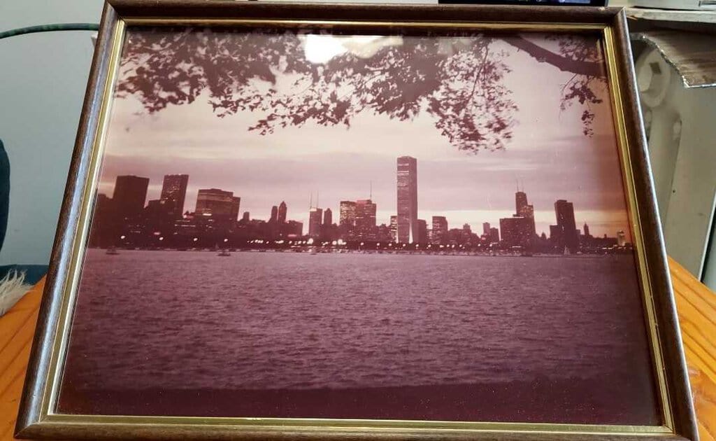 1970s Original Chicago Skyline Photograph And Frame Kodak