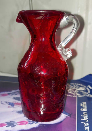 Kanawha Hand Crafted Glassware Red Crackle Glass Pitcher Vase