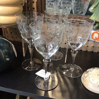 4 Vtg Cut Crystal Wine Glasses 4102