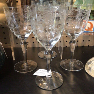 4 Vtg Cut Crystal Wine Glasses 4102