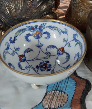 blues and gold ornate hand painted nippon footed bowl