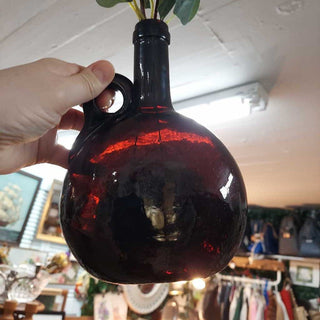 ANTIQUE AMBER GLASS FLAGON DECANTER FLASK 1890s