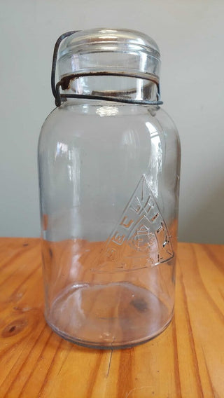 Security Seal Mason Jar with glass lid. Federal Glass Co.