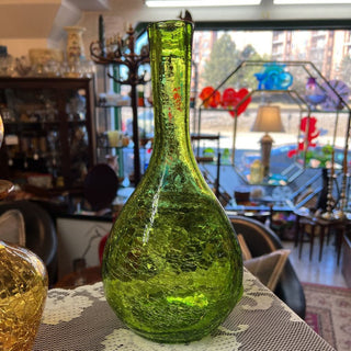 Green crackle glass bottle