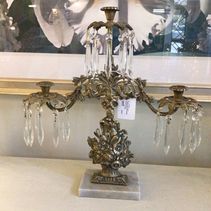 French style floral candlestick with hanging crystal prisms