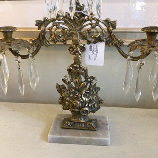 French style floral candlestick with hanging crystal prisms