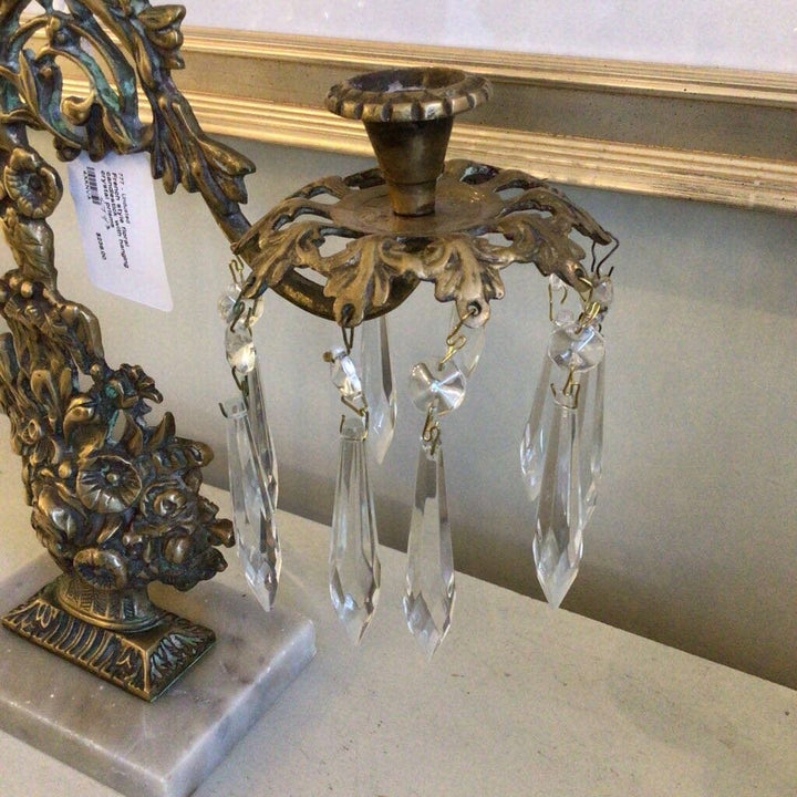 French style floral candlestick with hanging crystal prisms