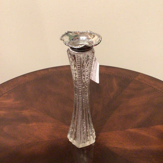 1950s Cut Glass Vase Sterling Rim