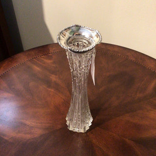 1950s Cut Glass Vase Sterling Rim