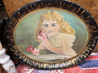 Metal tray, girl painted