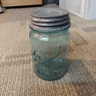 1910-23 Ball Perfect Mason Blue Jar, Porcelain Lined Lid