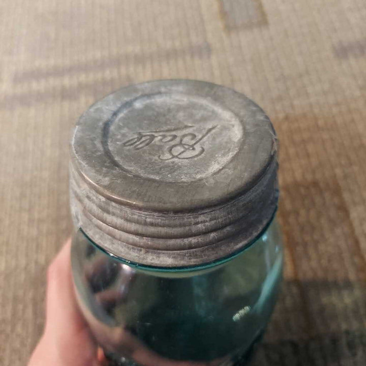 1923-33 Ball Perfect Mason Blue Jar, Porcelain Lined Lid