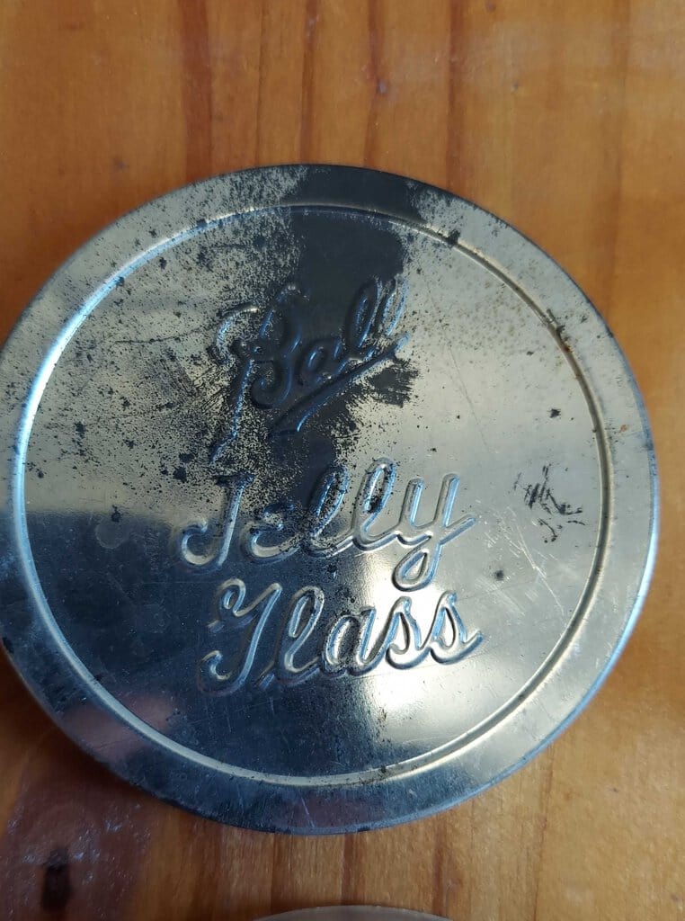Ball Jelly Glass Tin Lid Embossed Lettering