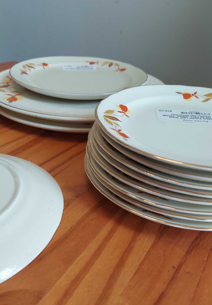 (14pc) FIRM- Autumn Leaf Jewel Tea by HALL, Dishes. Vintage Superior Hall Dinnerware