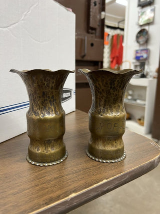 Pair WW2 trench art vases