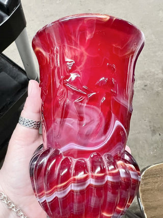 Imperial glass red slag dancing nudes vase 8.5x3.75