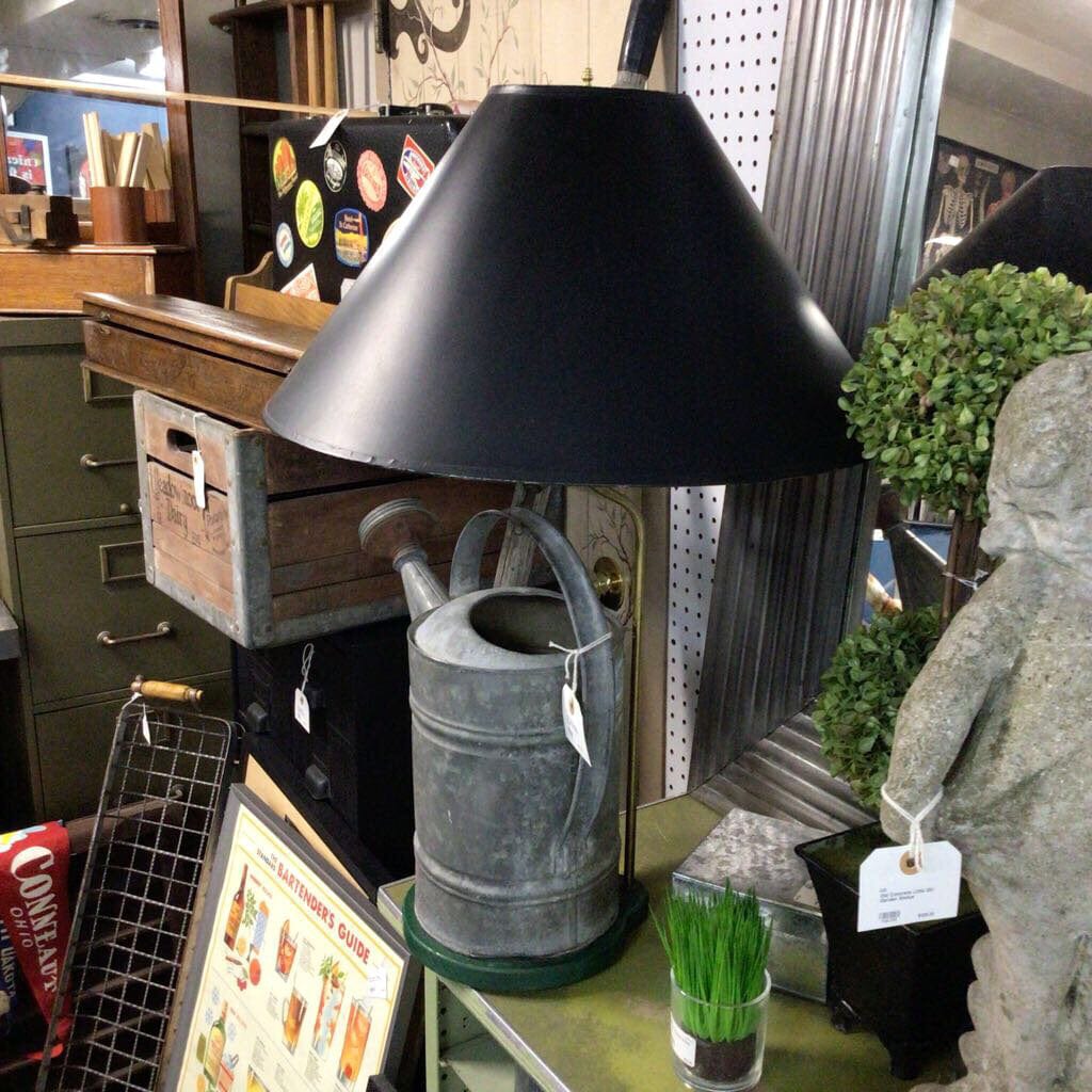 Galvanized Watering Can Lamp with Black Shade