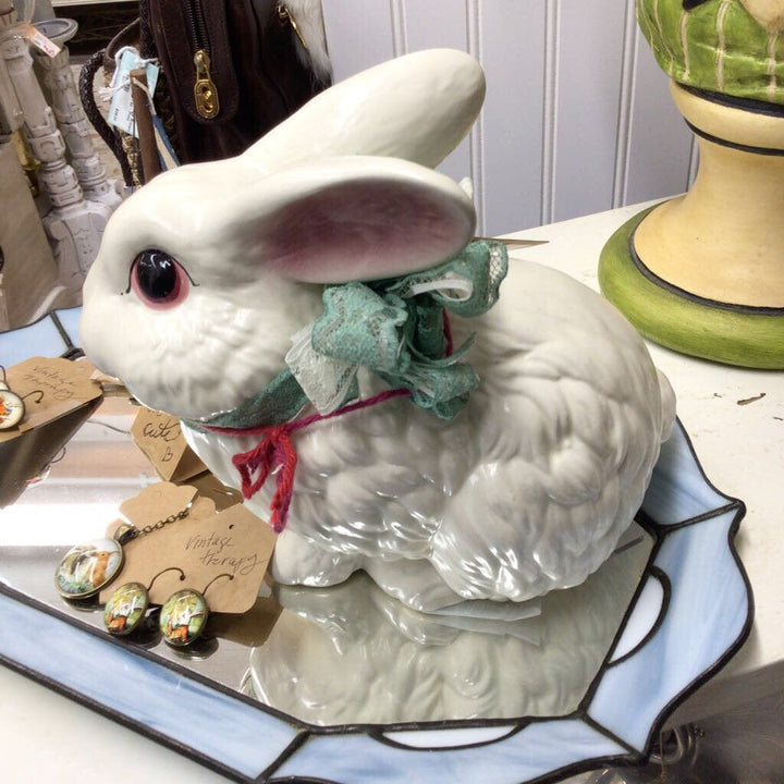 Ceramic bunny with vintage bow