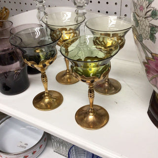 Glass w/Brass stem wine glasses (SET of 4)