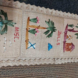 Retro tiki Hawaii Kitschy Raffia Straw Wall organizer; Letter Bills, Misc.