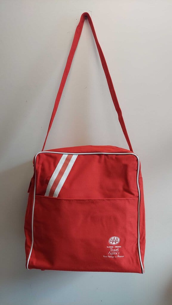 1980s AAA Red Travel Bag, Your Passage to Pleasure. made in Thailand for Customcraft Industries