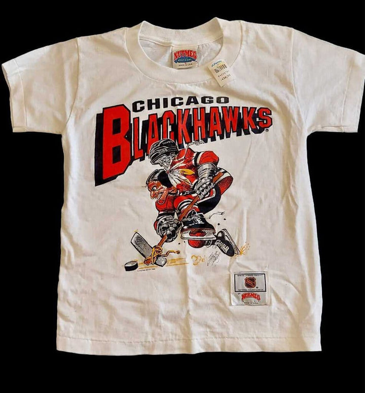 FIRM - 1990 CHICAGO BLACKHAWKS t-shirt small(S) NHL - NUTMEG MILLS - By Artist JACK DAVIS - NOS W/tag