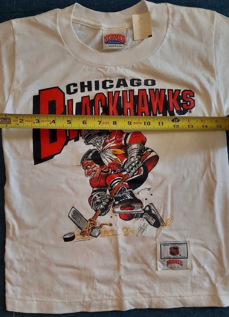FIRM - 1990 CHICAGO BLACKHAWKS t-shirt small(S) NHL - NUTMEG MILLS - By Artist JACK DAVIS - NOS W/tag