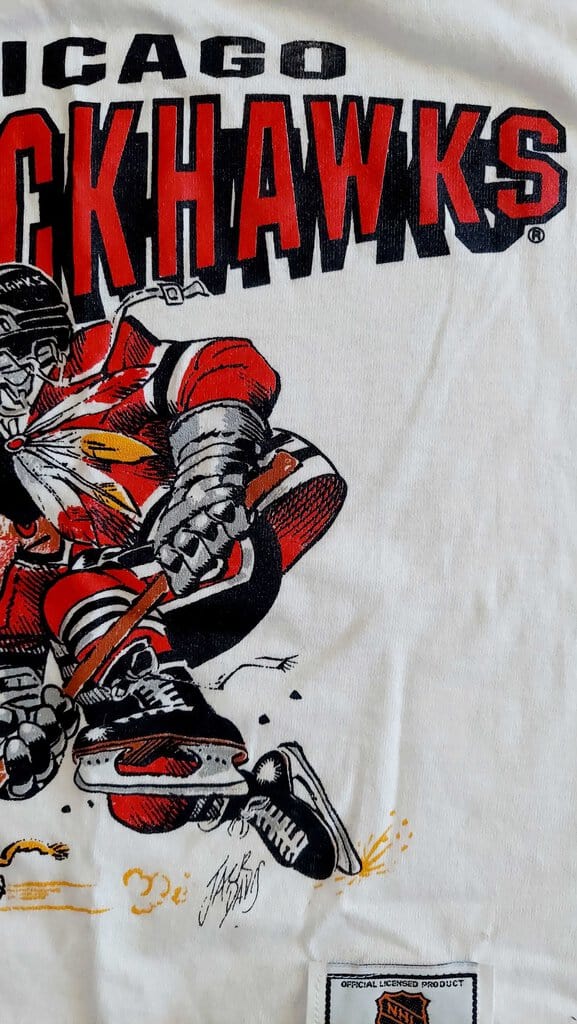 FIRM - 1990 CHICAGO BLACKHAWKS t-shirt small(S) NHL - NUTMEG MILLS - By Artist JACK DAVIS - NOS W/tag