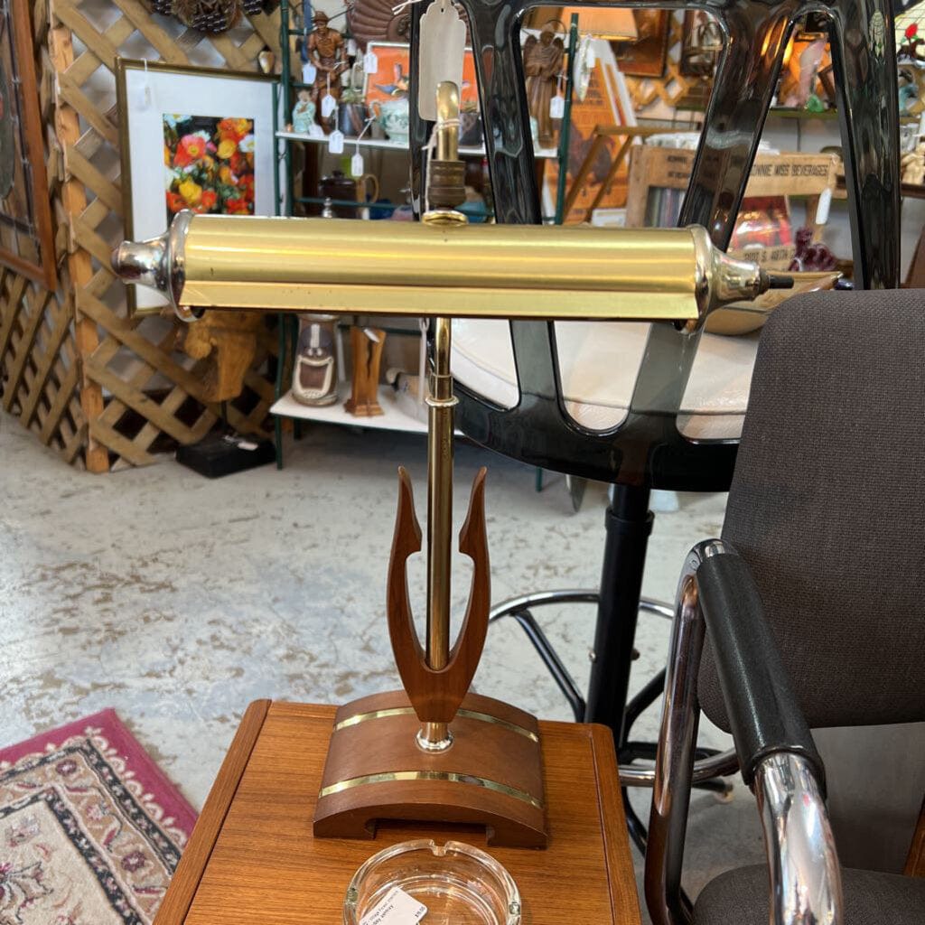 Mcm brass and walnut desk lamp