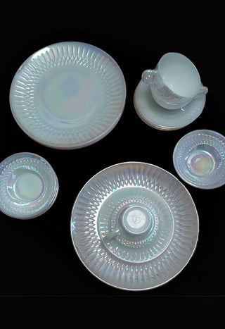 (15pc) Moonglow Iridescent dinner for 4 by Federal Glass Company 1974 FIRM