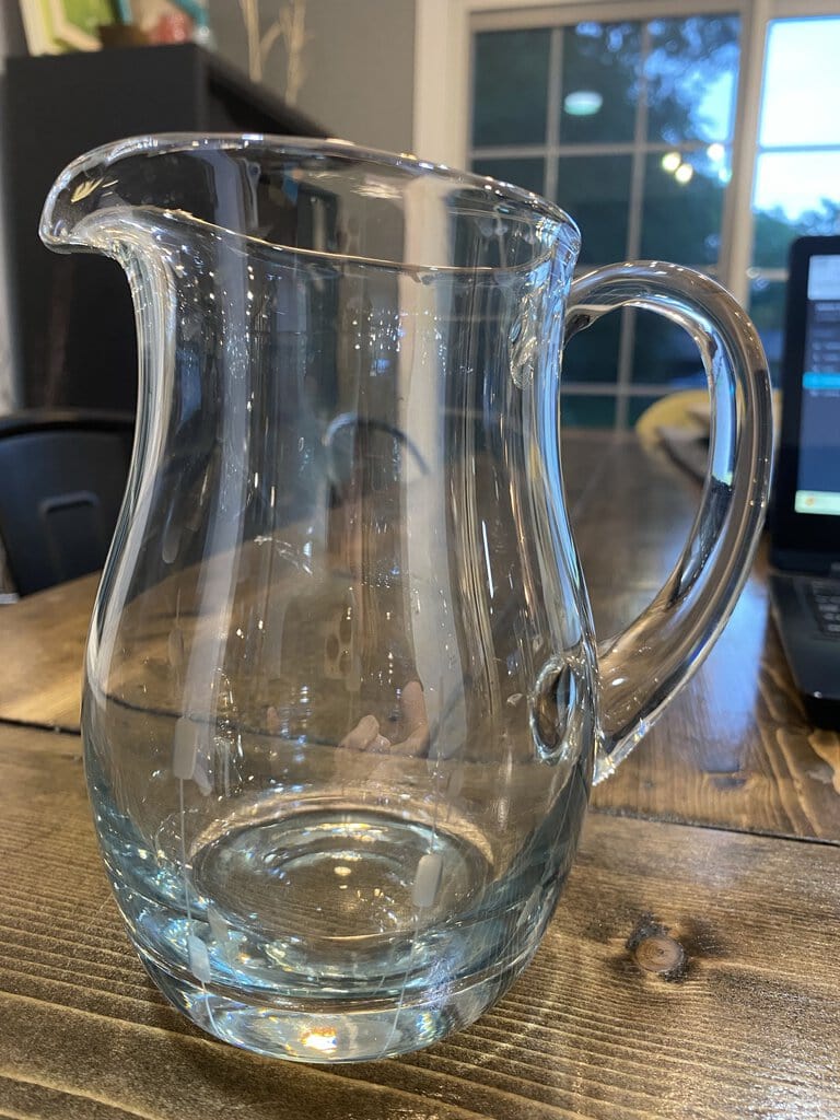 Etched Iridescent Glass Pitcher