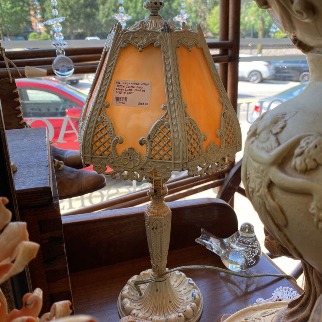 1920's Carmel Slag Glass Lamp Rewired original paint