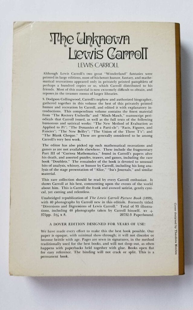 Book 1961 The Unknown Lewis Carroll Paperback by Dover
