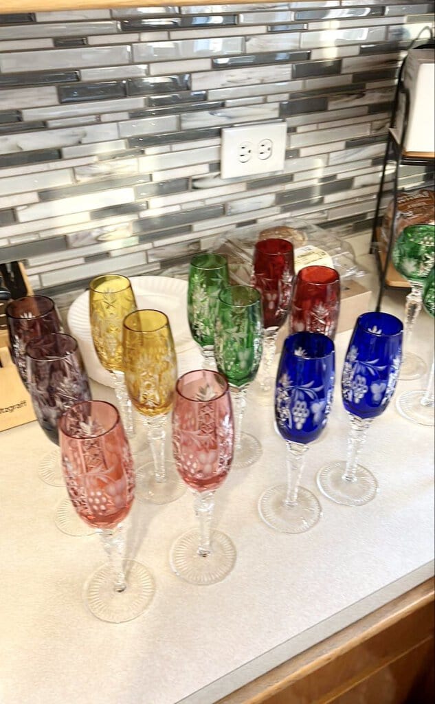 Set of 12 Bohemian crystal cut to clear champagne flutes