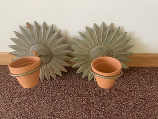Sunflower Metal Wall Hanging with Clay Pots (set of 2)