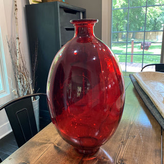 17" Red Glass Floor Vase