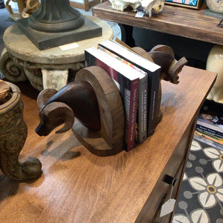 Iron Wood Ram Bookends (Pair)