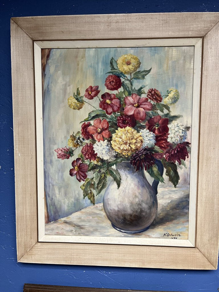C: flowers in pitcher, framed. 1956
