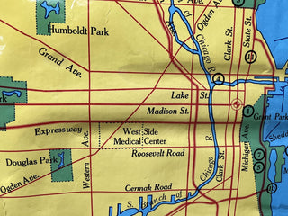 Chicago metro wall map w/rod, vintage