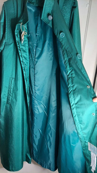 1980s MS Cambridge Shiny Green Trench Coat Rain Jacket FIRM