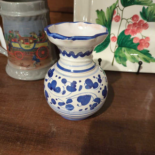 Deco Mano Blue & Wht Handpainted Bud Vase