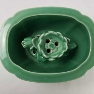 1920s Rookwood Pottery Frog Planter Ikebana Flower Arrangement Arts and Crafts Nouveau Bohemian Decorative Green Porcelain Vase