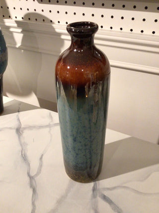 Tall Ceramic Bottle Vase, Brown/Blue