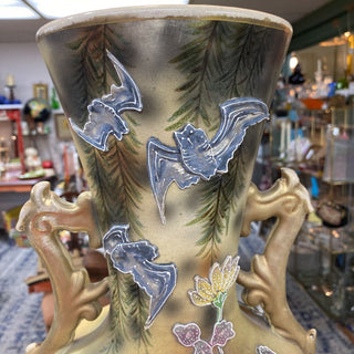 Unique Early 1900's Japanese Moriage 18.5" Vase w Bats