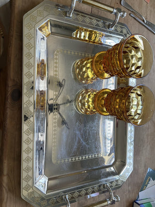 Large Silver and Brass Tray with Handle