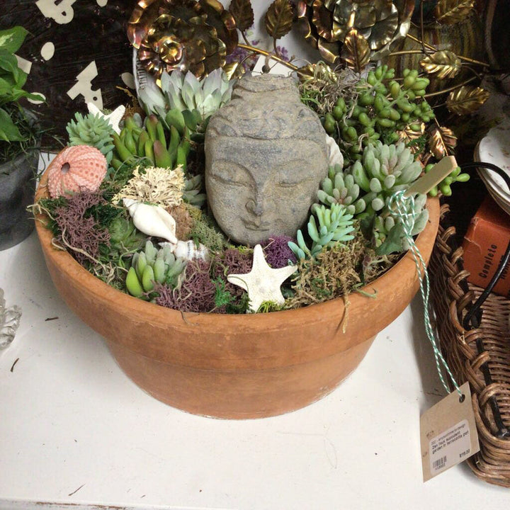 Zen faux succulent garden in terracotta pot
