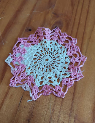 4.5" crochet pink and white doily