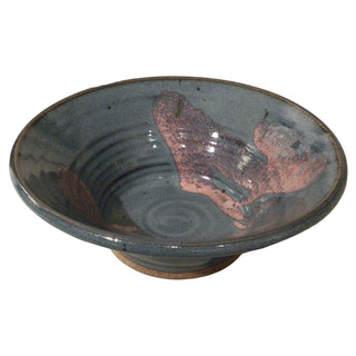 Handmade 9" Blue & Pink Ceramic Bowl, Signed