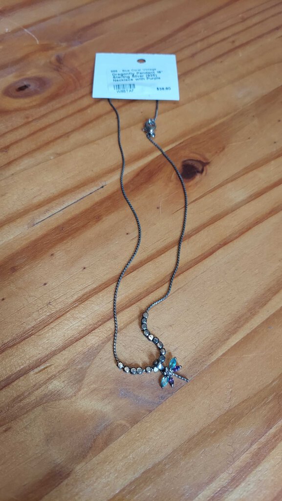 Dragonfly Pendant 18" Sterling Silver (925) Necklace with Purple Amethyst Blue Topaz (T&M)