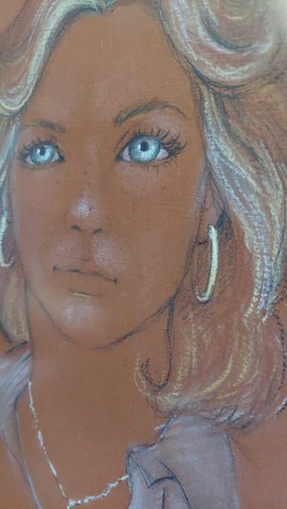 1970s Young Woman - Original - Oil Pastels - Signed MARTIN 76' FIRM